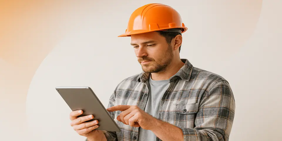 Professional using laptop to manage renovation project with IT tools