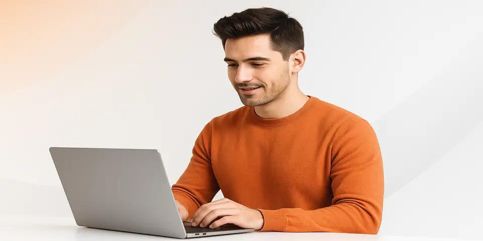 Business professional using laptop for IT solutions
