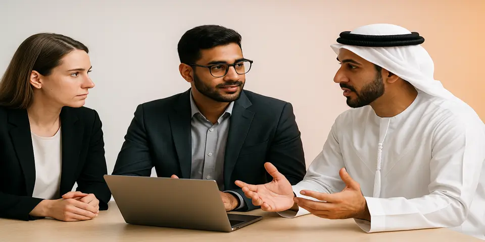 Business team discussing IT solutions in UAE