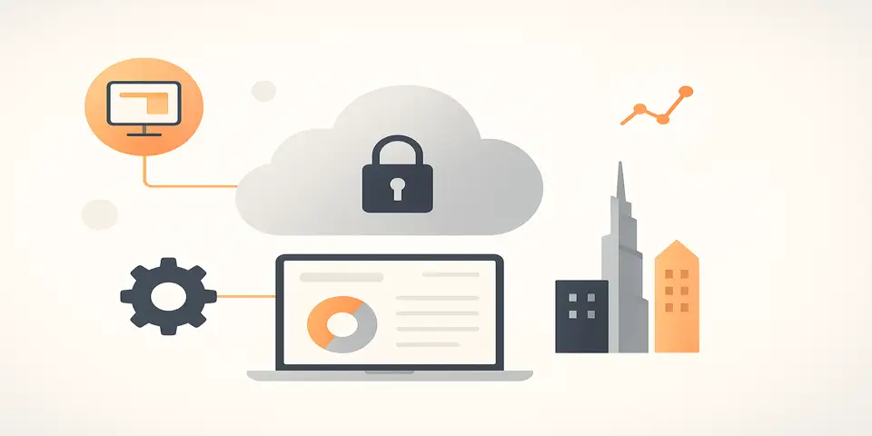 Abstract icons representing IT services and business growth
