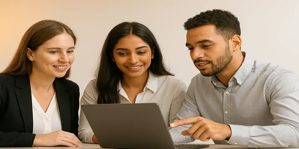 Travel professionals discussing IT strategies for digital growth