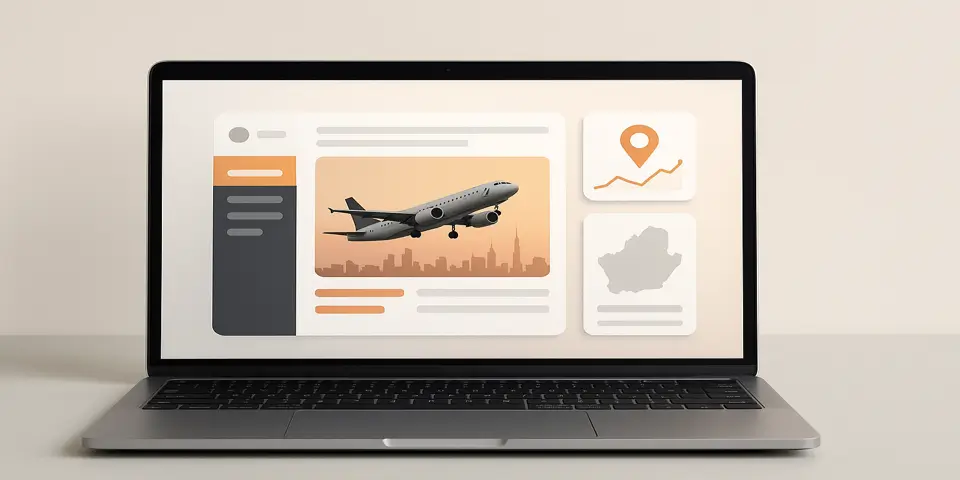 Laptop screen displaying analytics for travel business growth