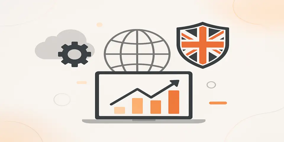 Abstract icons representing IT innovation and modern business growth
