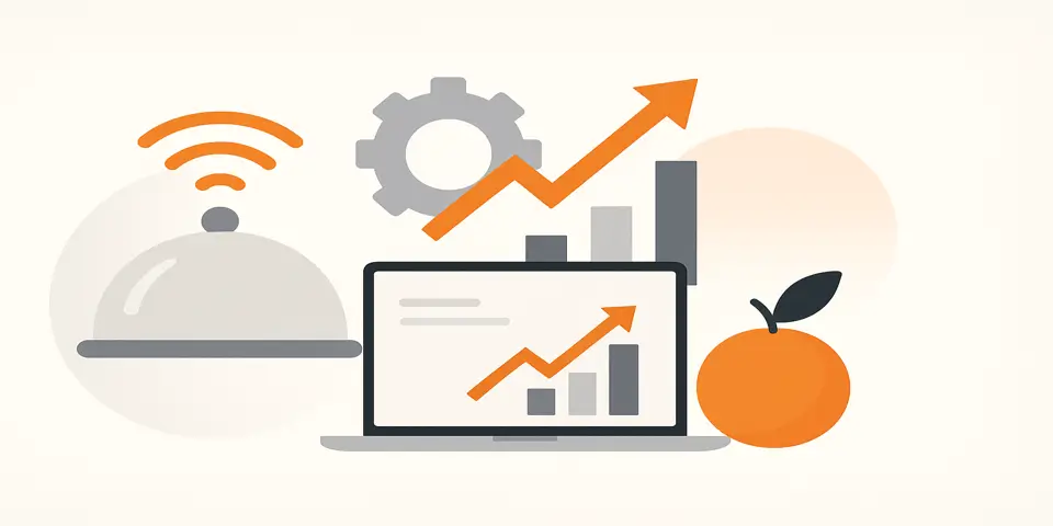 Abstract icons representing food, beverage, and digital technology