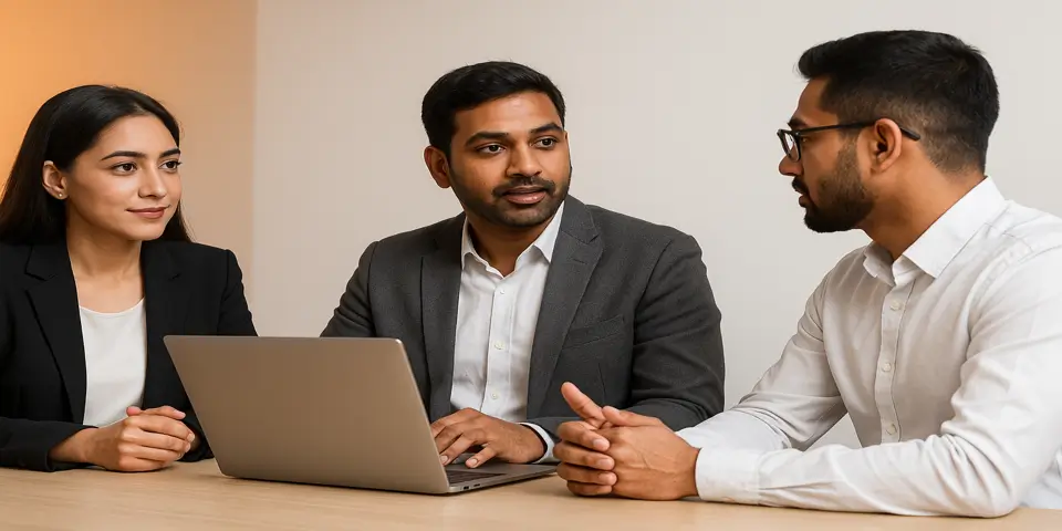Team discussing outsourced IT services for Hyderabad businesses