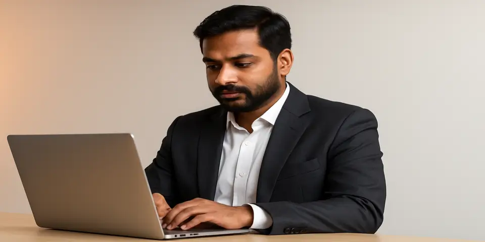 Professional using laptop to manage outsourced IT services