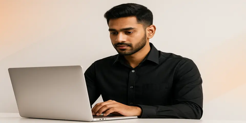 Professional using laptop to apply IT innovations