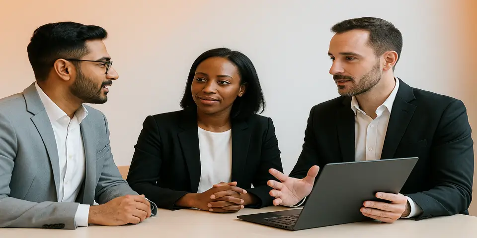 Business team collaborating on IT outsourcing solutions