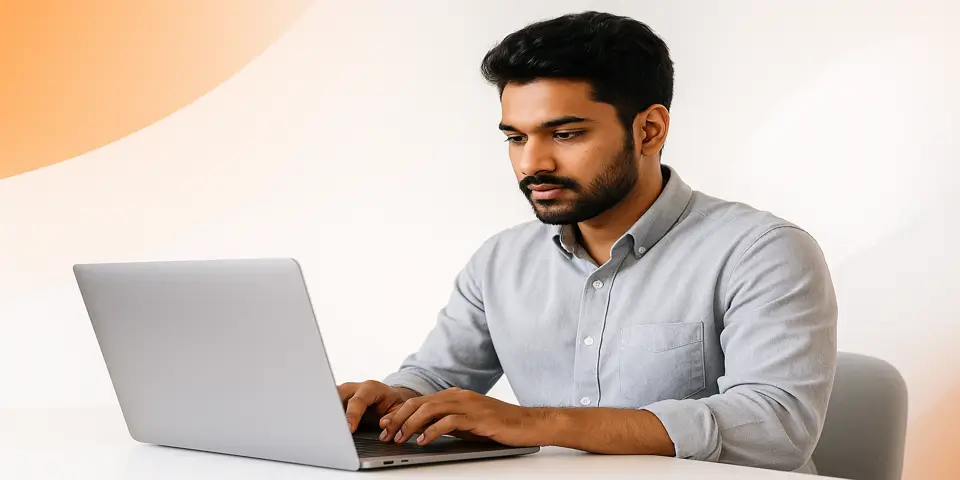 Professional using laptop to manage outsourced IT services