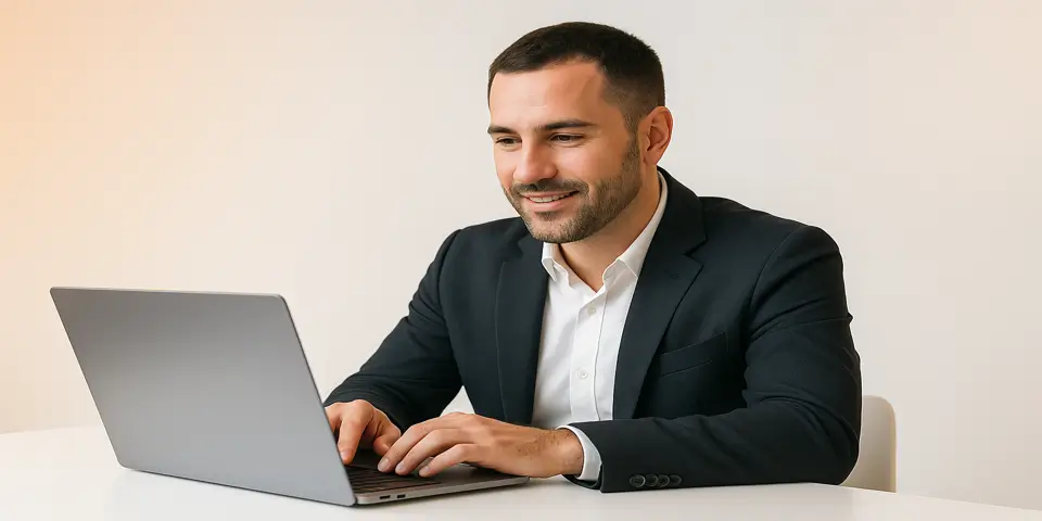 Professional using laptop to manage IT solutions