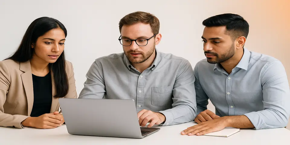 Professionals collaborating on IT strategy for future growth