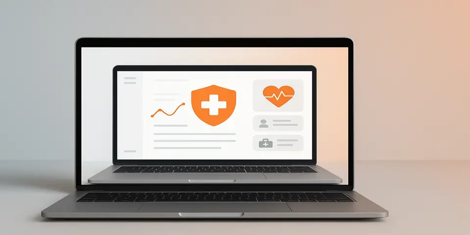 Laptop displaying healthcare analytics and patient data interface.