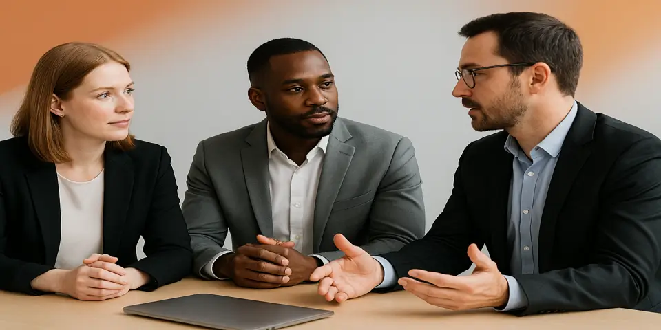 Team of consultants collaborating using digital tools for business growth.