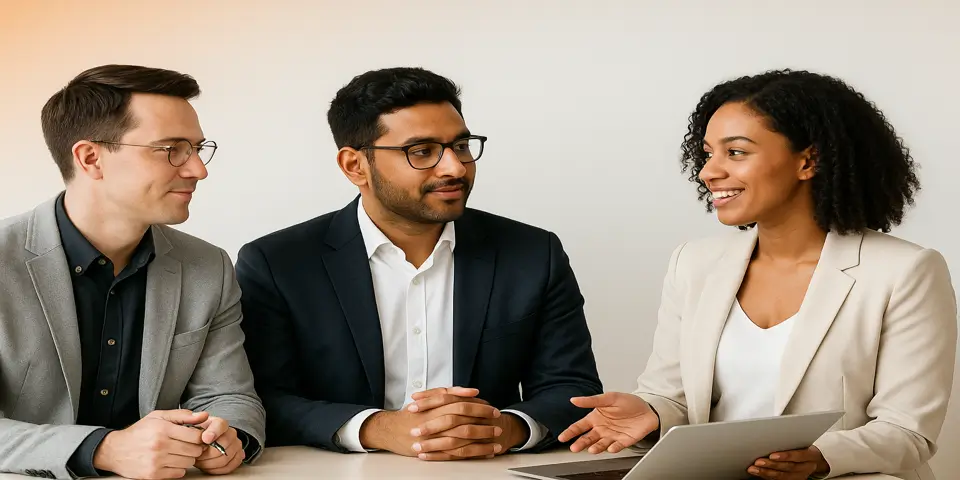 Professionals collaborating with digital tools to optimize business processes.