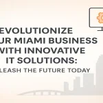 Modern Miami skyline with IT innovation and business growth theme.