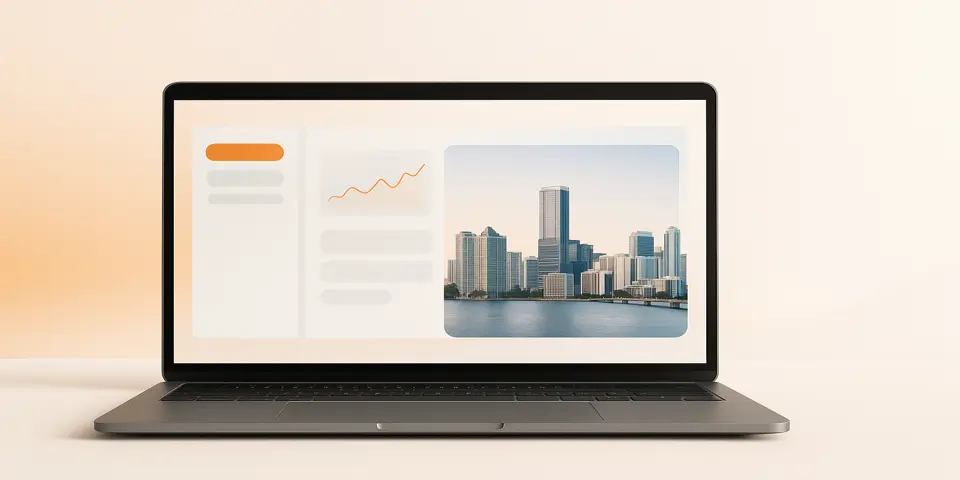 Laptop displaying IT innovation dashboard for business analytics.