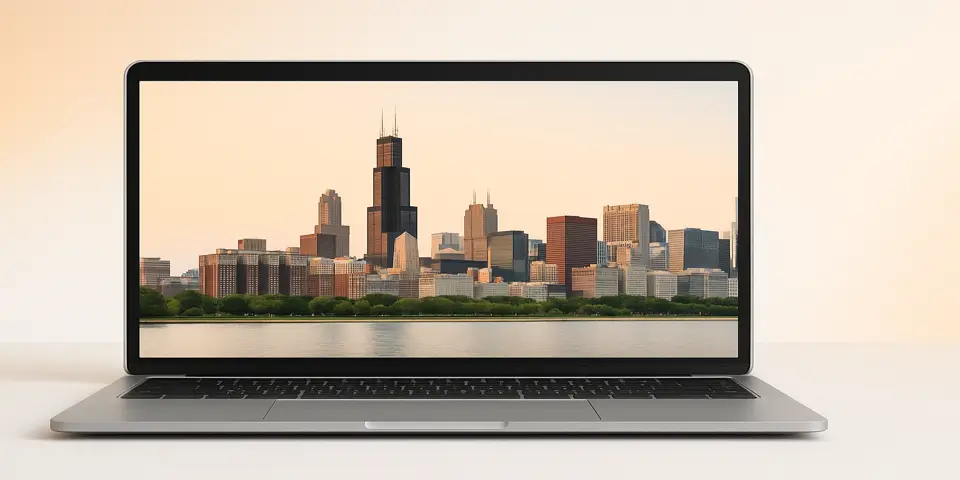 Laptop displaying analytics dashboard with IT trend data.