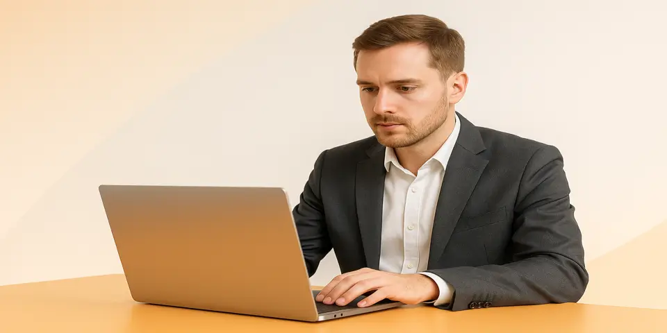 Business professional analyzing innovation data on a digital dashboard.