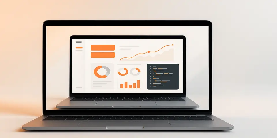 Laptop displaying IT dashboard with analytics and innovation metrics.