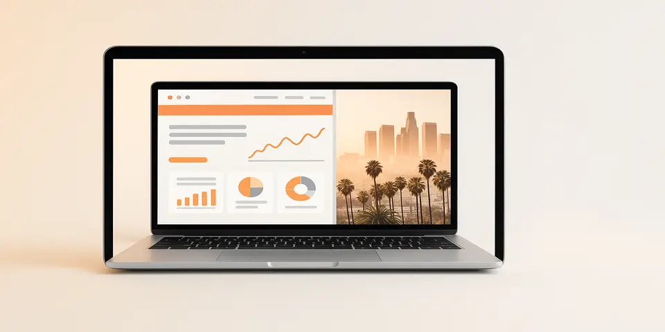 Laptop displaying IT dashboard with collaboration and analytics icons.