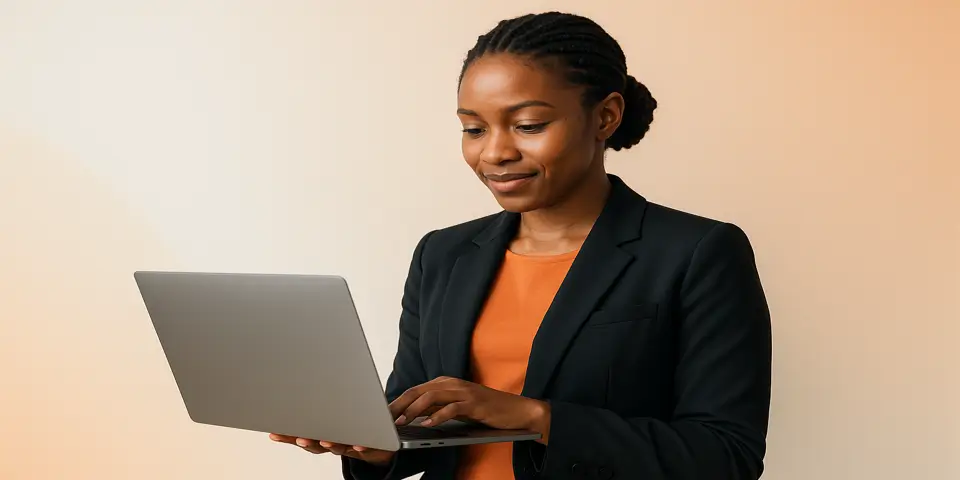 Business professional analyzing IT data on a futuristic digital dashboard.