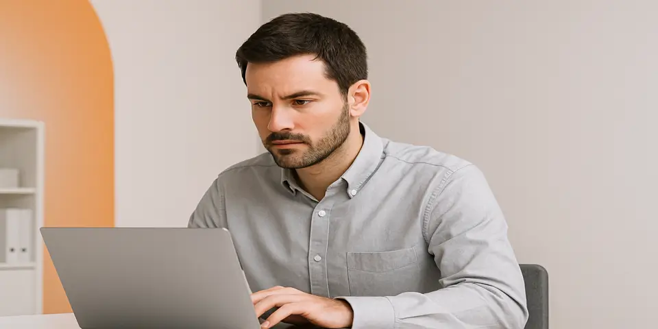 Professional using a laptop to analyze digital performance and IT efficiency metrics