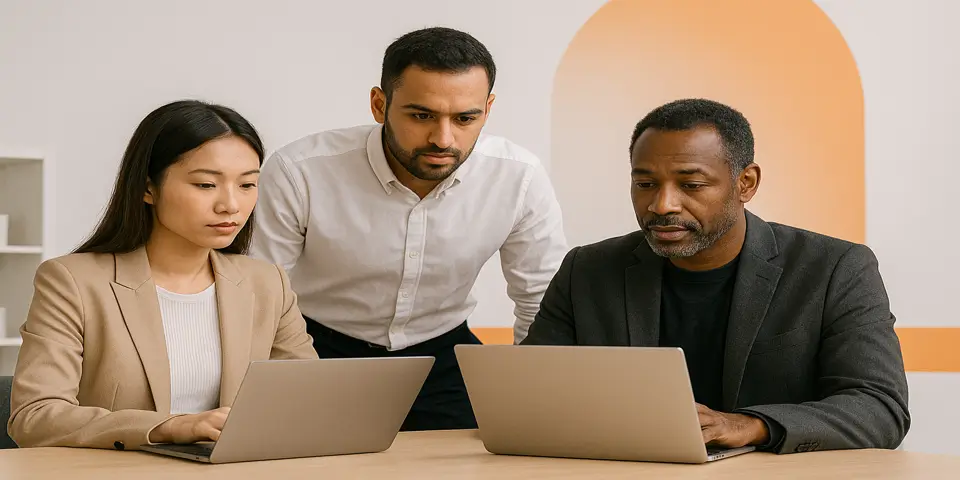 Team of IT professionals collaborating on strategy and digital growth plans
