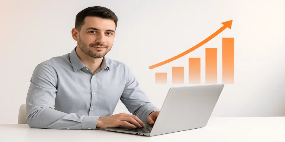 Professional analyzing IT metrics and business dashboards on a modern laptop