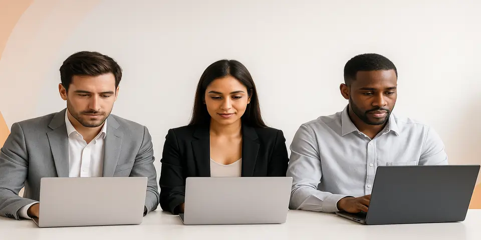 Team of professionals analyzing AI data and digital insights for business success