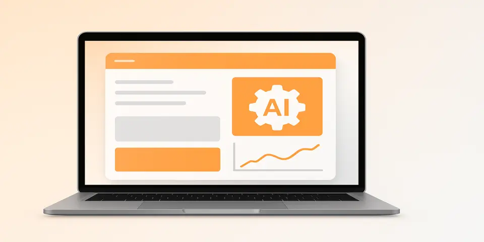 Laptop showing AI dashboard with analytics graphs and futuristic data interface