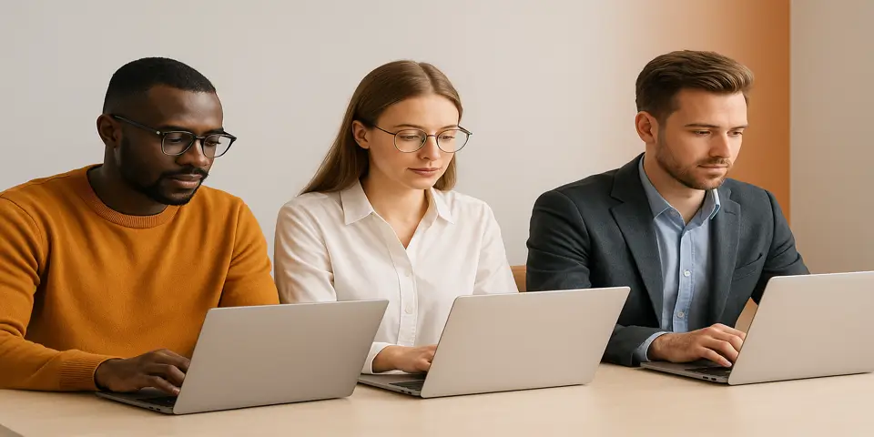 Team of IT experts collaborating on data analysis and digital transformation strategies