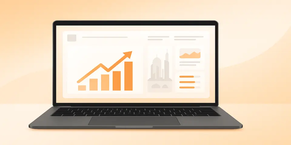 Laptop displaying ROI analytics dashboard symbolizing IT efficiency and automation