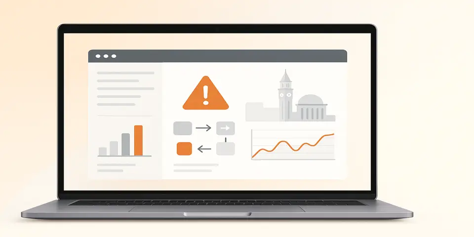 Laptop displaying IT analytics dashboard with network and data charts