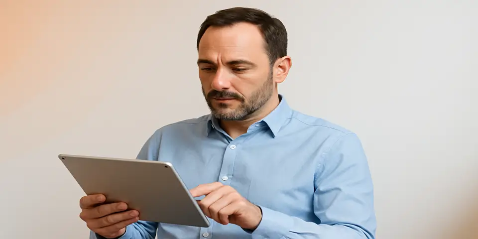 Business professional reviewing outsourcing performance analytics on a laptop.