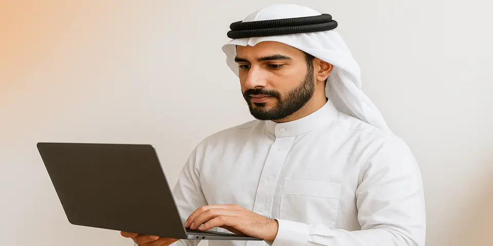 Professional analyzing IT analytics dashboard on a laptop.