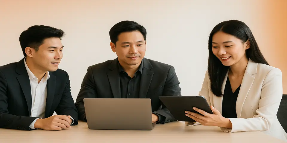 IT consultants collaborating on strategic technology solutions for Thai businesses.