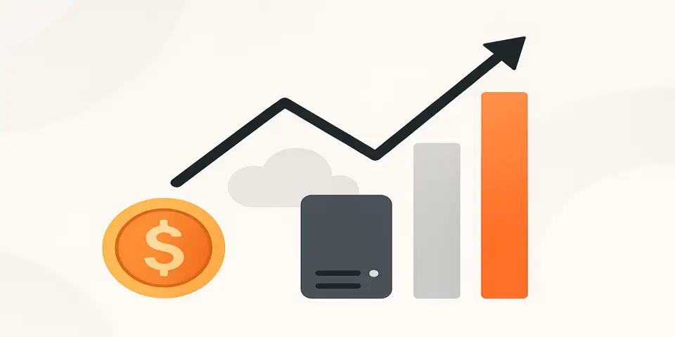 Abstract visualization of digital ROI growth through IT solutions.