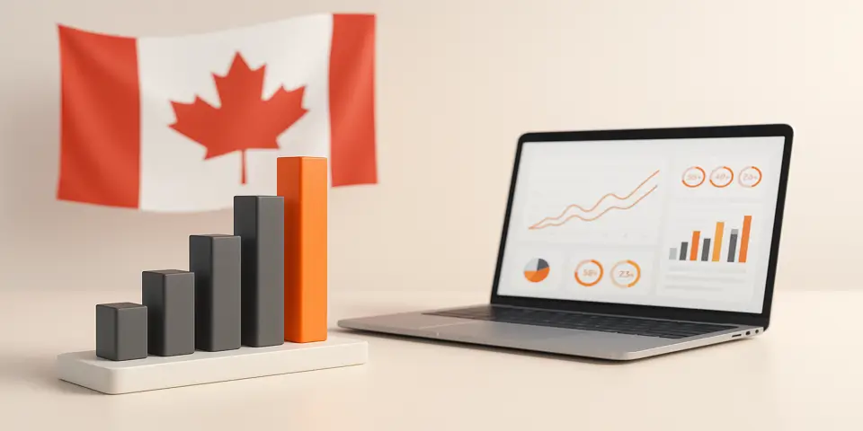 Laptop displaying digital analytics showcasing IT growth trends in Canada.