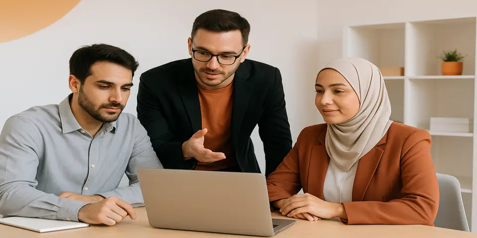 Team of IT experts collaborating to develop innovative business solutions in Syria.