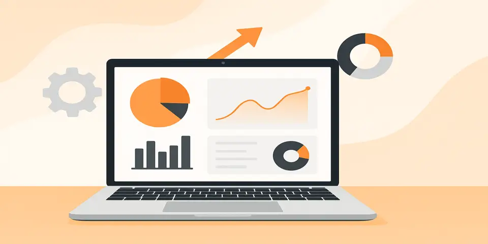 Laptop screen displaying IT dashboard and analytics visuals.
