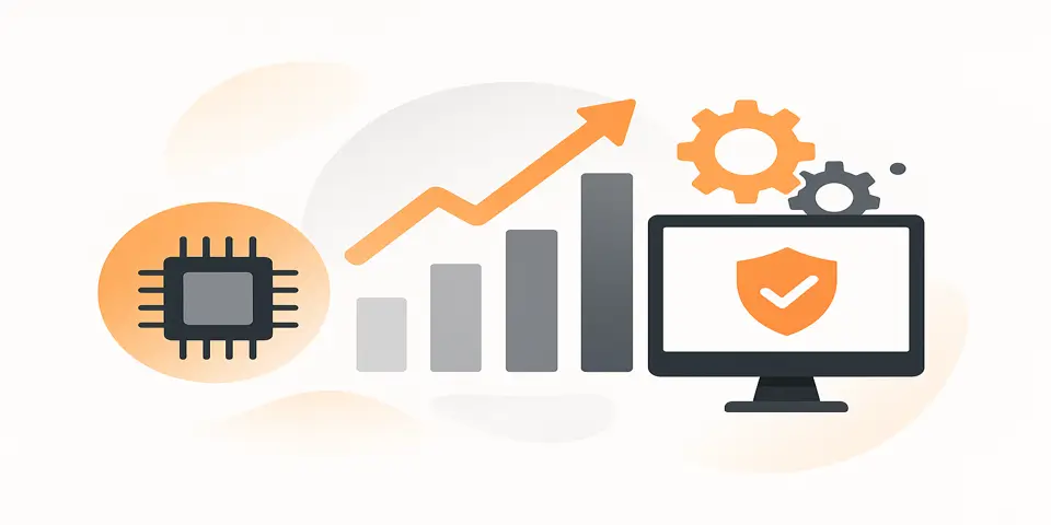 Laptop and cloud icons representing data-driven IT innovation.