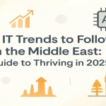 Laptop, AI chip, and growth icons highlighting IT trends in the Middle East.