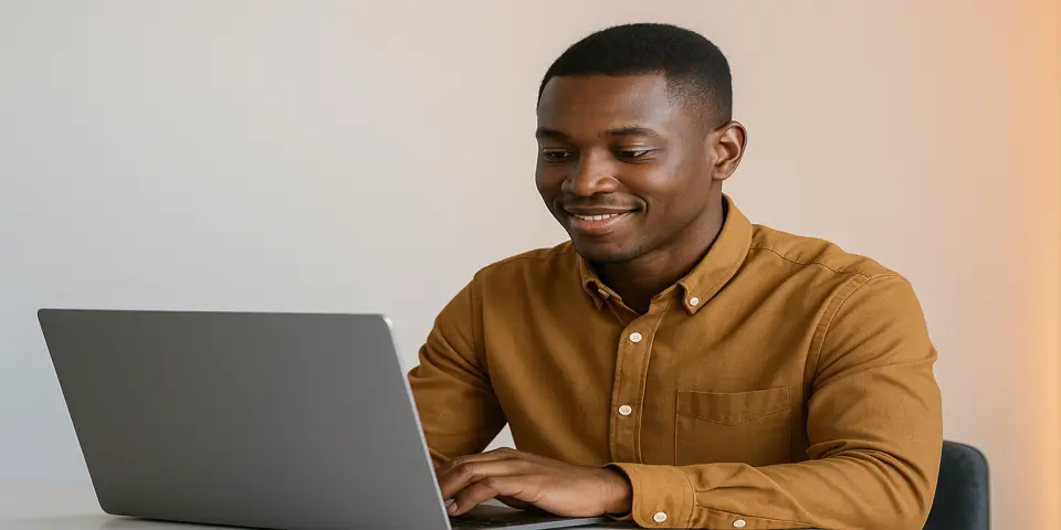 Professional using a laptop to analyze digital business performance.