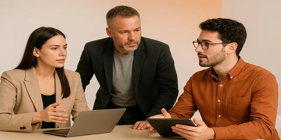 Web developers collaborating on digital transformation strategies.