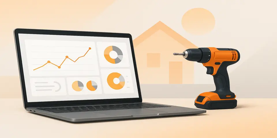 Laptop displaying analytics for home service business strategy.
