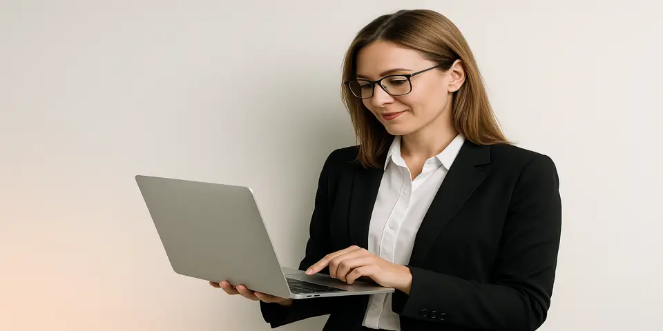 Insurance professional analyzing digital reports on a tablet.