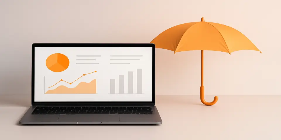 Laptop displaying insurance analytics dashboard with growth metrics.