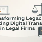 Modern legal workspace showcasing digital transformation in law firms.