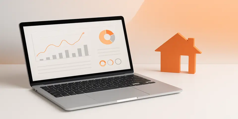 Laptop displaying real estate digital marketing analytics dashboard