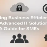 Maximizing business efficiency with IT solutions for SMEs surrounded by tech icons